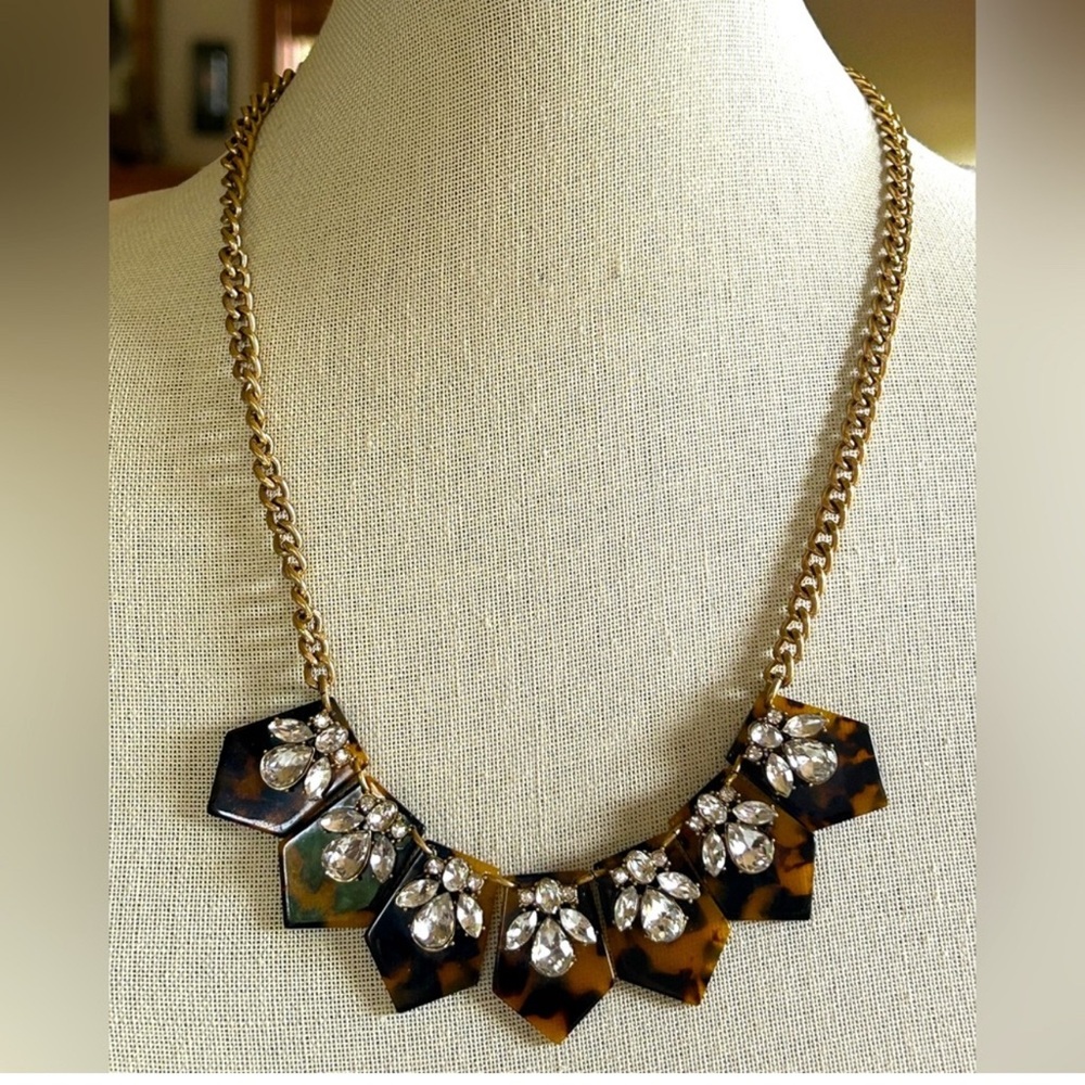J. Crew Tortoise Shell and Rhinestone Statement Necklace